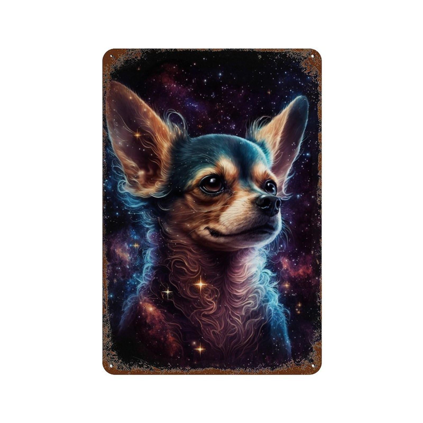 Vintage Rust Metal Sign Cosmic Chihuahua Portrait-2 11.8"x7.9", Vintage Wall Decor for Office, Studio And Wall Decor