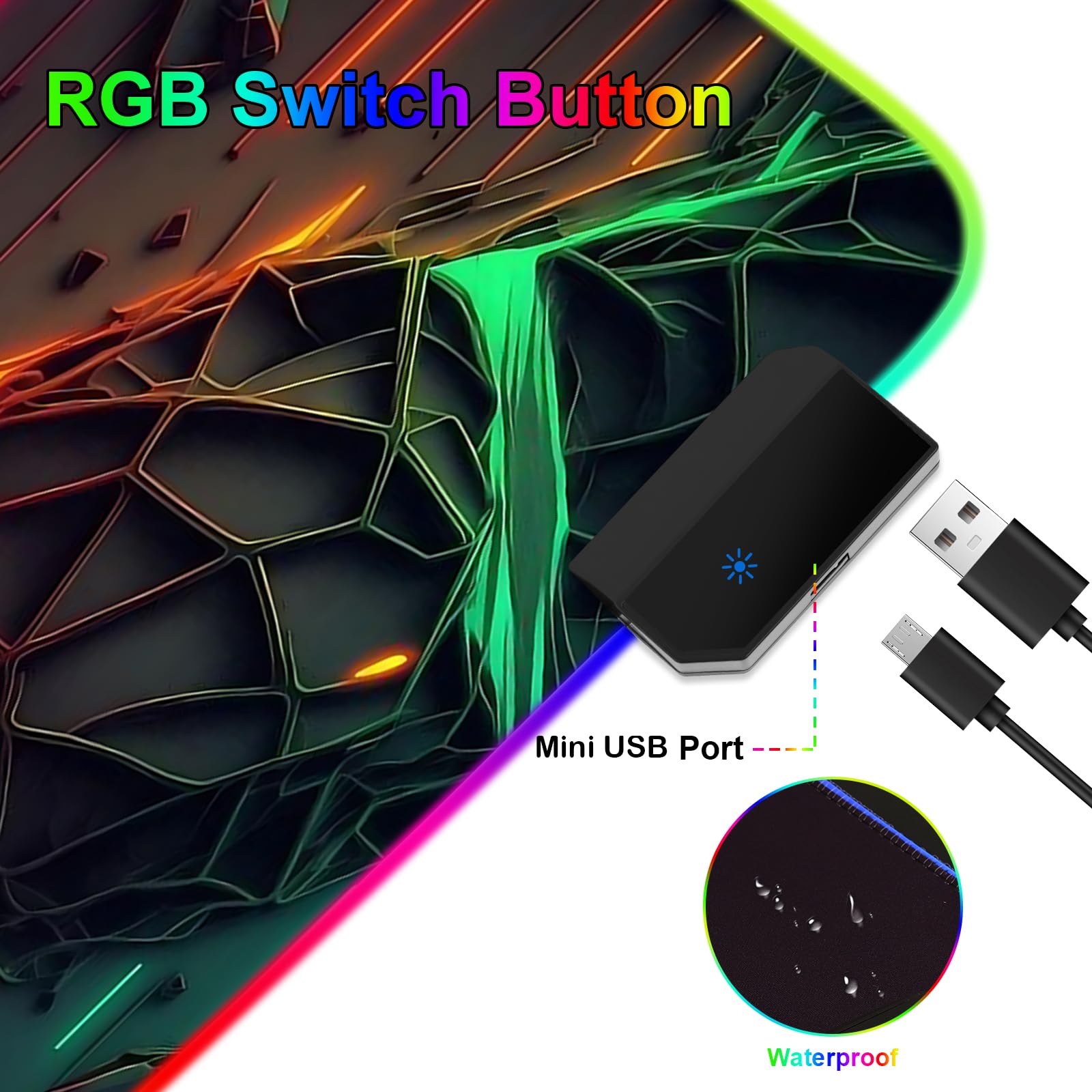 Tappetino per mouse RGB da gioco, grande tappetino da scrivania con luce LED, 13 modalità di illuminazione, controllo touch, morbido, esteso, con base in gomma antiscivolo, per scrivania per ufficio e