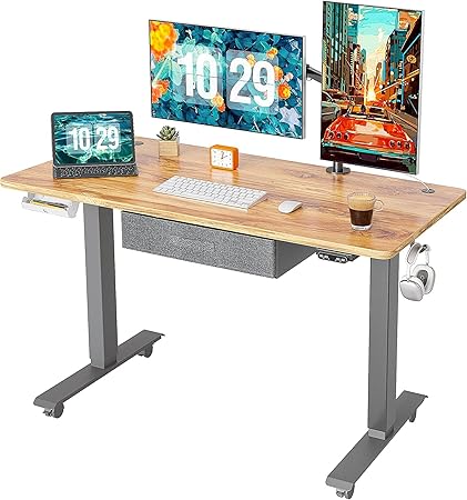 Amazon Co Jp Fezibo 電動昇降デスク 引き出し付き 高さ調節 幅1cm 奥行き60cm スタンディングデスク ワークデスク オフィスデスク おしゃれ 人間工学 メモリボタン パソコンデスク ブラウン 文房具 オフィス用品