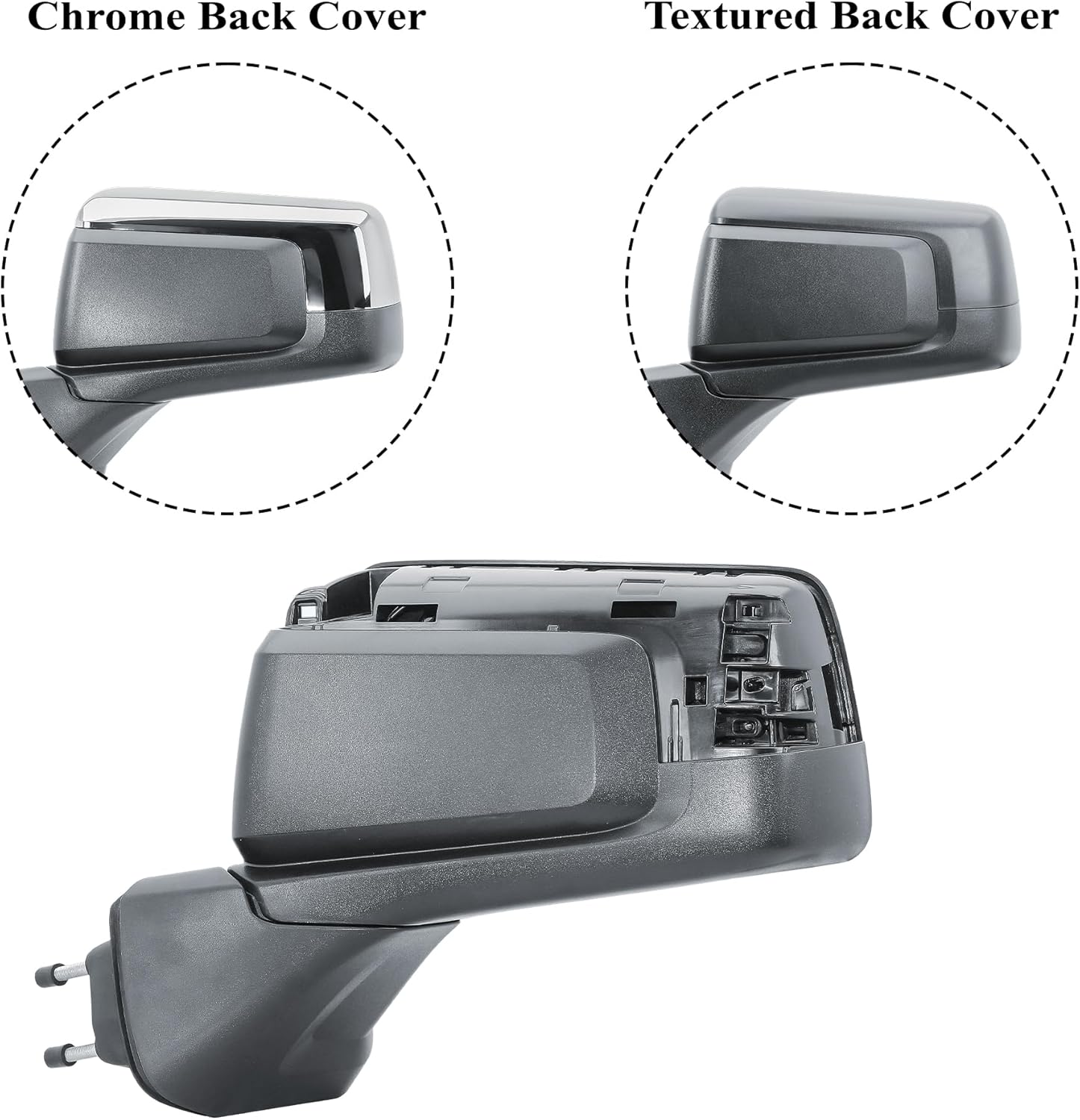 Replacement Driver Left Side Door Mirror Textured Black and Chrome Cover Power Heated Glass Manual Folding With BLIS (Blind Spot Sensor) For GMC Sierra 1500 from 2019 to 2024