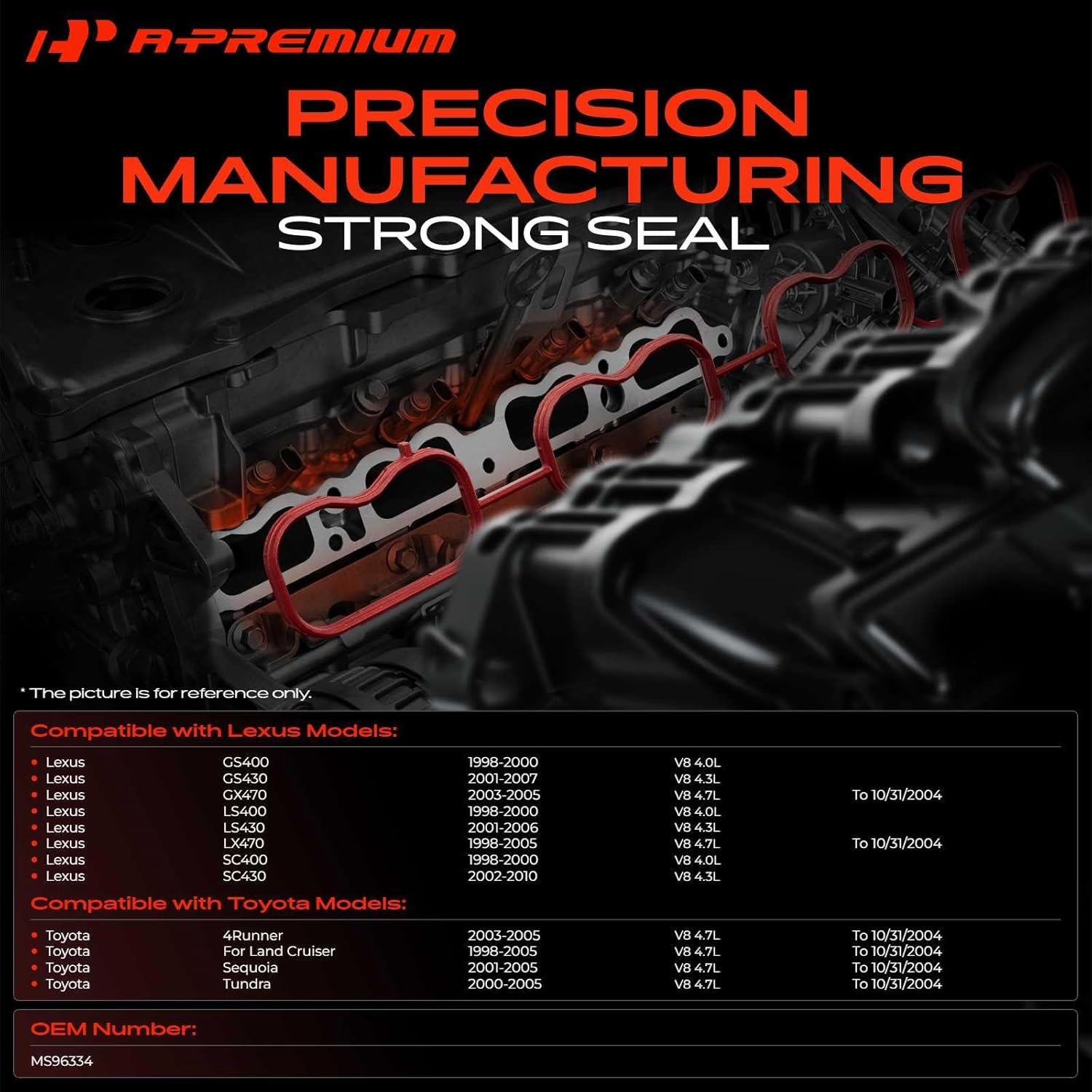 A-Premium Lower and Upper Engine Intake Manifold Gasket Set Compatible with Toyota Tundra 2000-2005, 4Runner, Sequoia, Land Cruiser & Lexus GX470, GS400, GS430, LS400, LS430, LX470, SC400, SC430