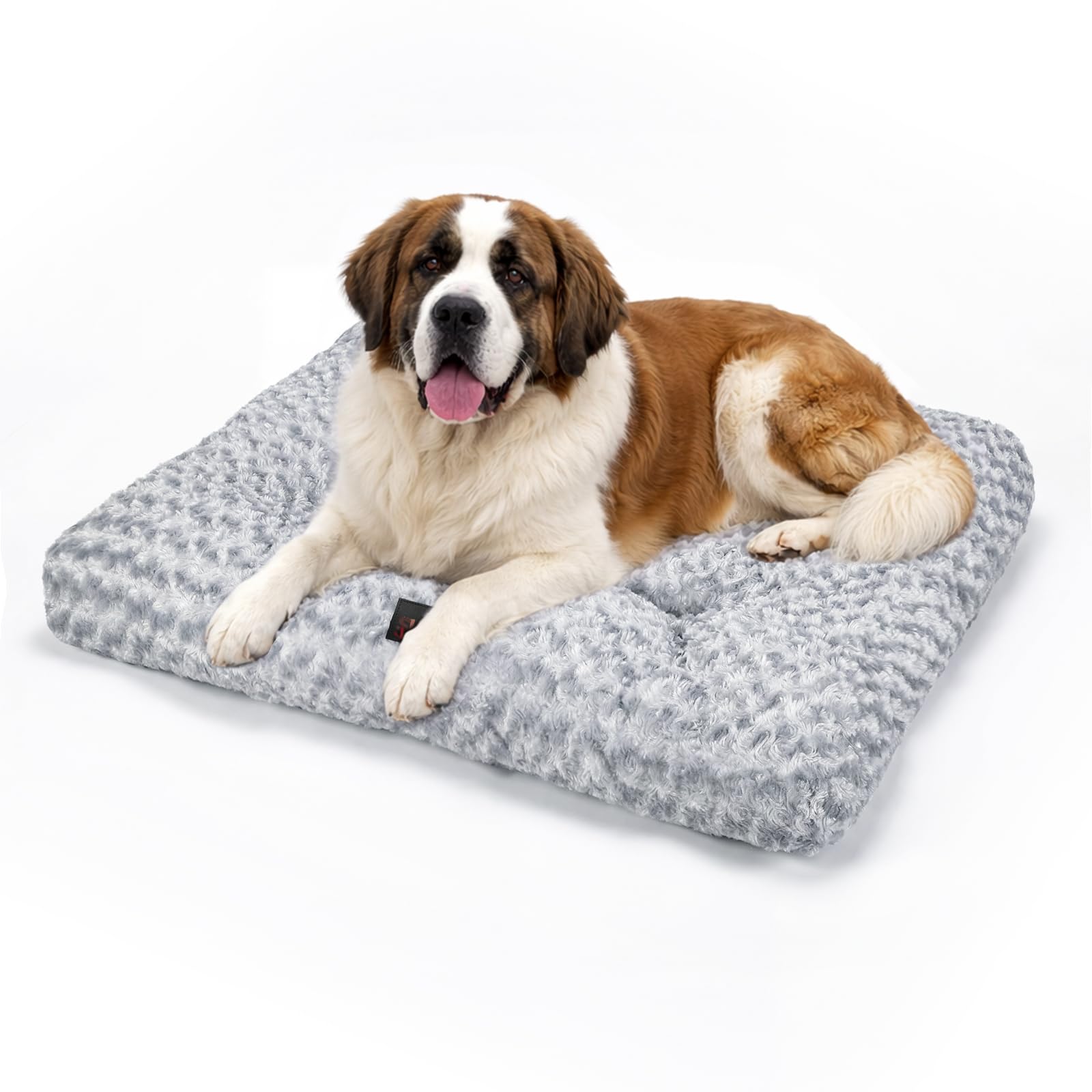 Skylos Dog Bed Large, 7cm Thick Fluffy Plush Orthopedic Dog Bed for Joint Support, Washable Dog Bed with Non-Slip Bottom, Grey, 90x60x8cm