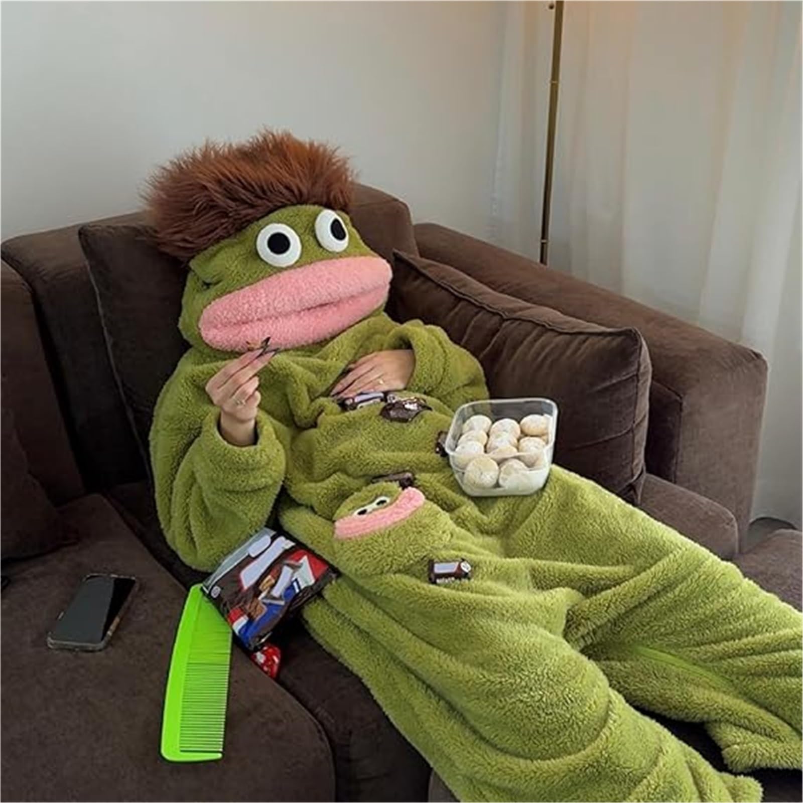 Pigiama per Adulti Silly Onesie Pigiama con Cappuccio Verde Unisex con Cappuccio in Peluche Ultra Morbido con Cappuccio