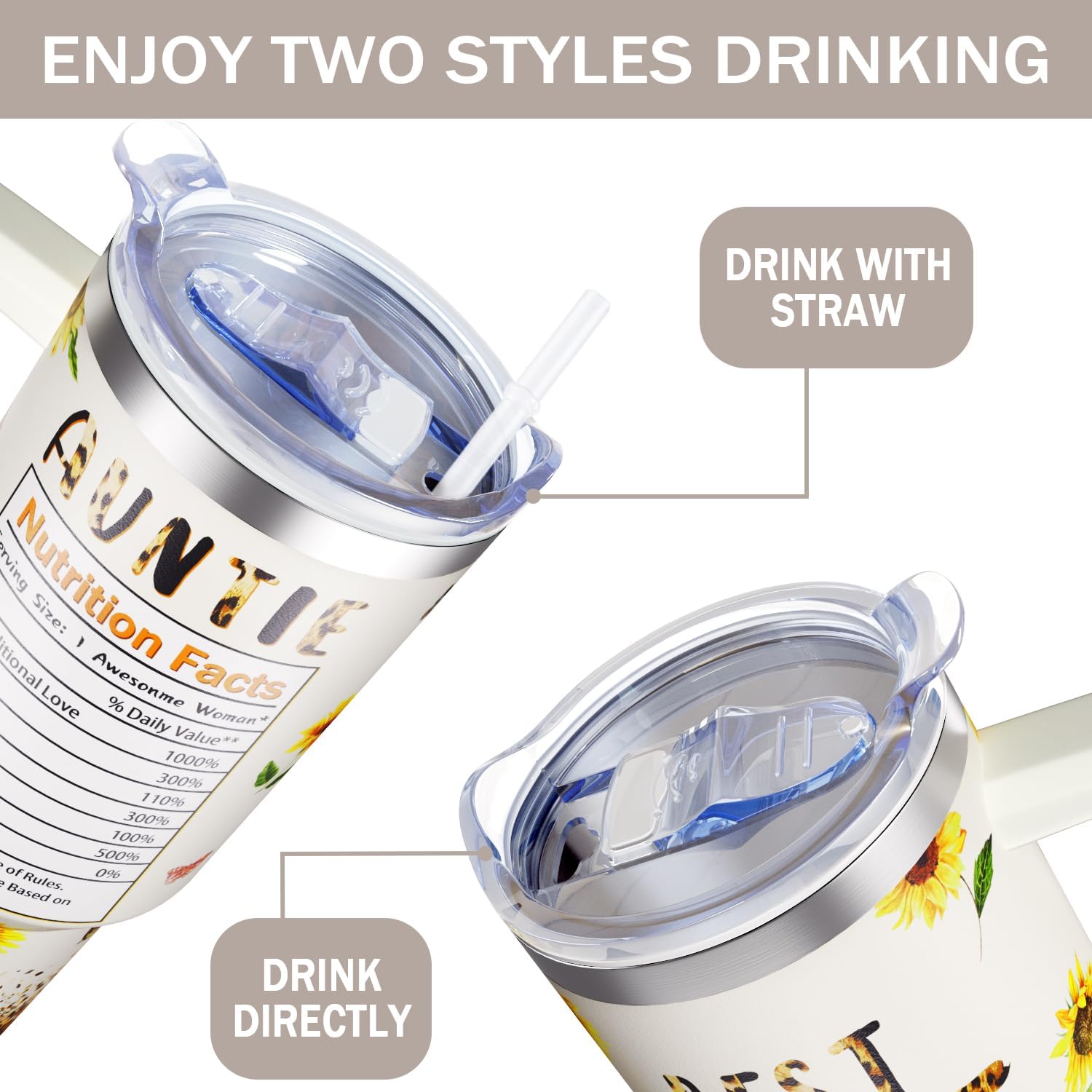 Best Aunt Ever Gifts from Niece Nephew 40oz Aunt Tumbler with Handle Auntie Cup Birthday Gift Presents for Aunts - Image 5