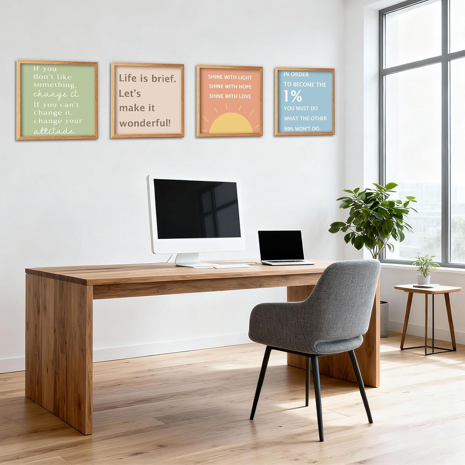 Halioyo Motivational Wall Art for Office, 4 Pieces Inspirational Teamwork Wall Decor for Workplace, Framed Positive Affirmation Canvas Decor for Cubicle Reception Lobby, Ready to Hang(8x8 Inch)