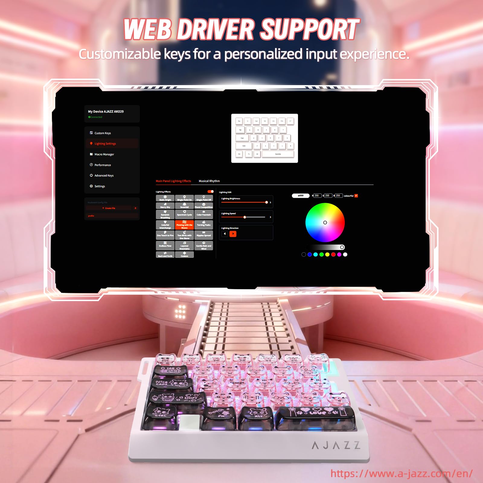 AJAZZ AK029 Clavier Gaming RGB à Une Main Filaire 29 Touches - Noir Rose | Taux Polling 8KHz,Commutateur Magnétique RT 0,01mm Hot-Swap,Plaque de Montage Alliage d'Aluminium,5 Couches Réduction Bruit