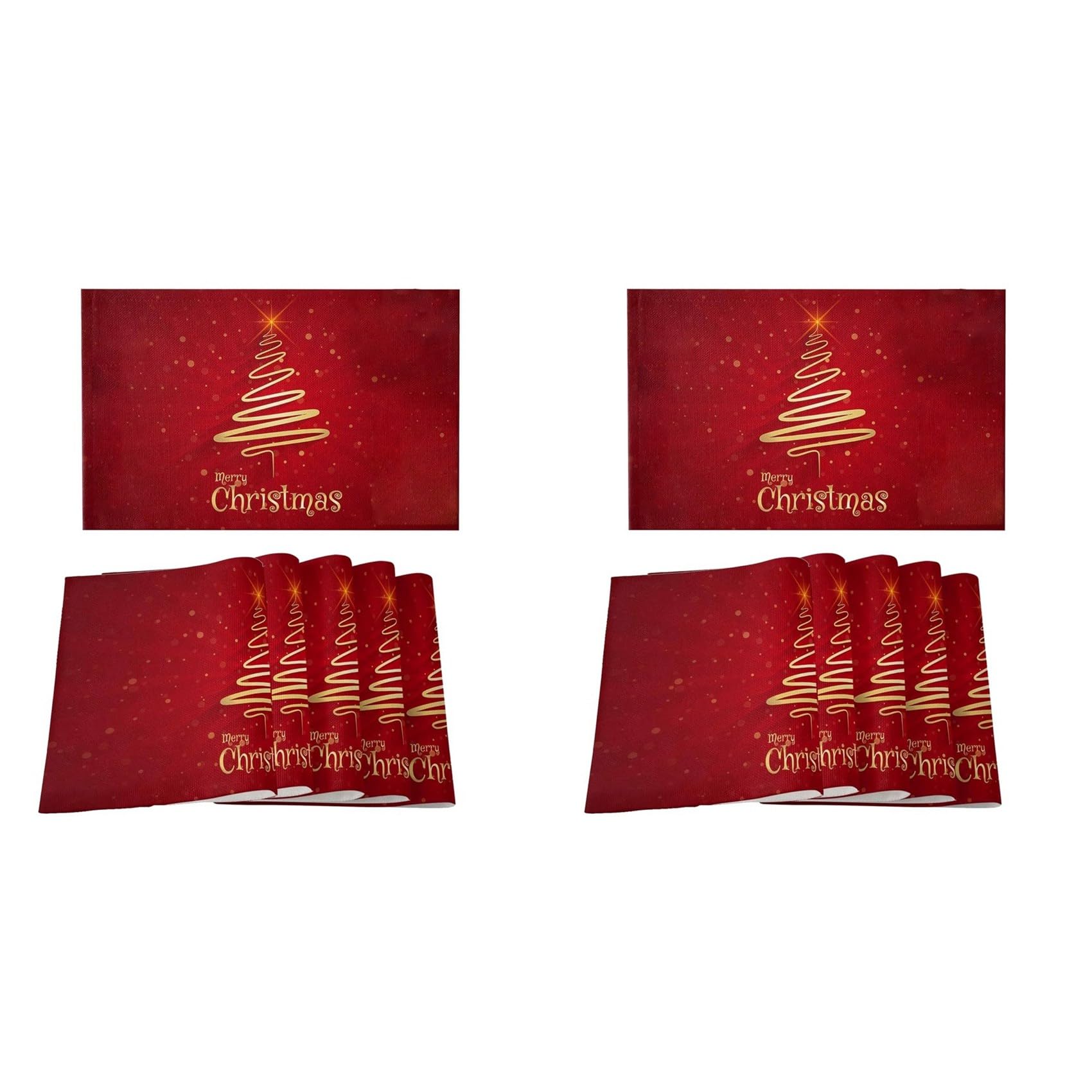 Aundhegrtt Merry Christmas Tree Placemats Set of 12,Non-Slip/Wipe Clean Linen Dining Table Mat Set,Heat- Table Liner