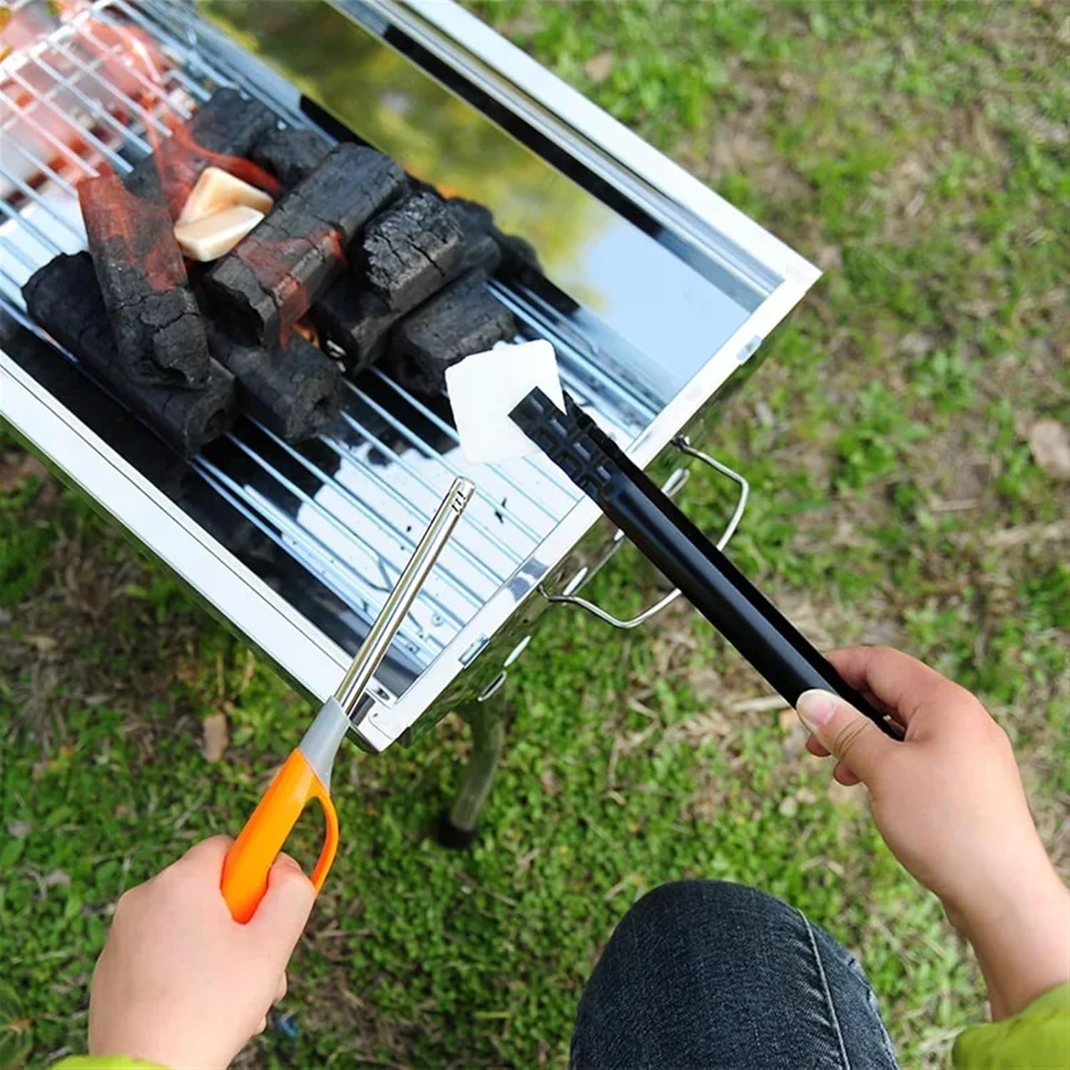 Grill Poker Fire Tongs Barbecue Charcoal Tong Stainless Steel Barbecue Tongs Picker Tool Outdoor Camping Cooking Tool(2PCS) (One Color 1PC)