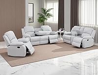 Vista 58 de Juego de sofá reclinable manual de cuero, juego de sofá reclinable negro, juego de muebles de sala de estar, sofá biplaza reclinable