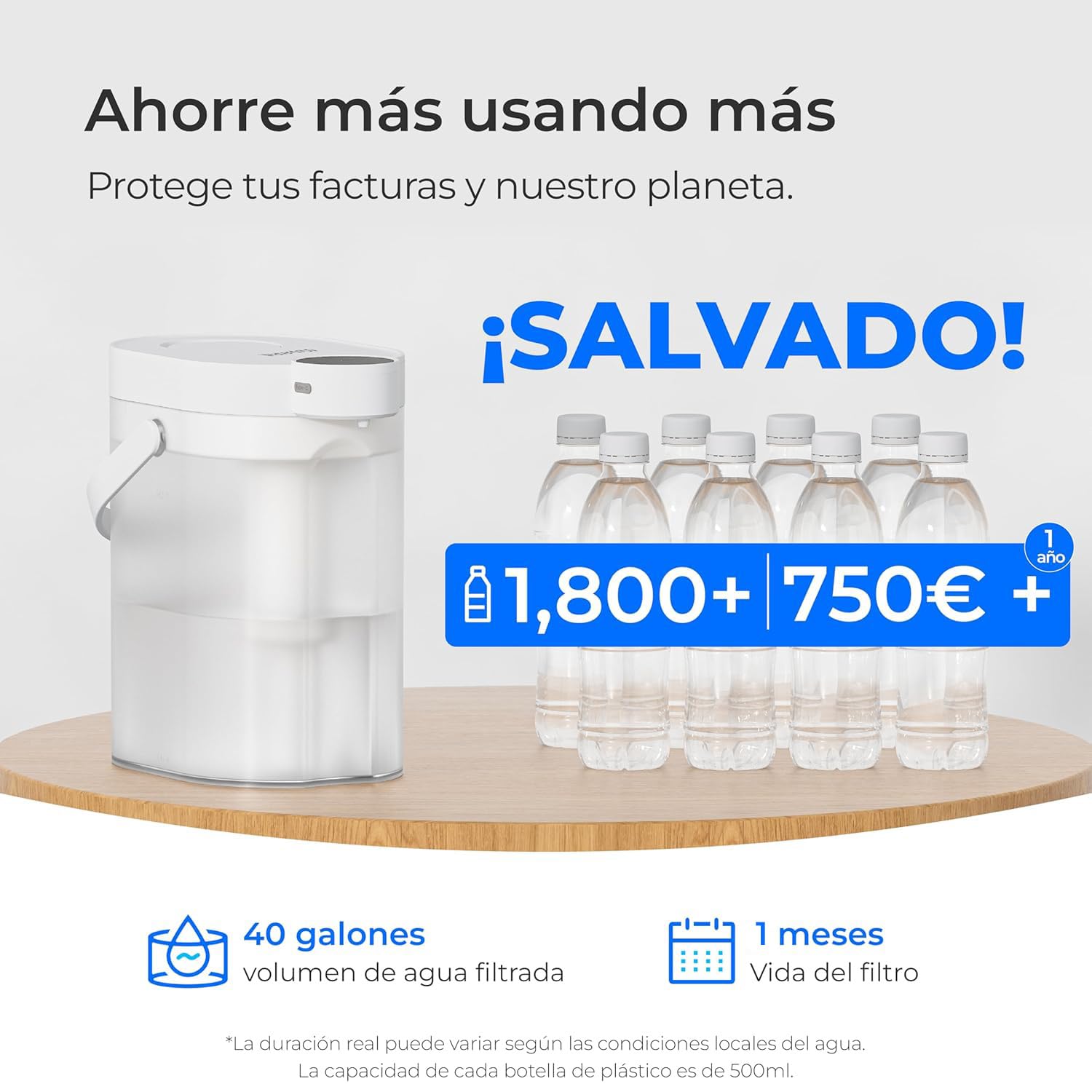 Waterdrop Instant Jarra Filtradora de Agua (4L), WD-ED06W Jarra Eléctrica con Filtro de Agua, Dispensador Filtro de Agua, Reducir 20+ Sustancias, Preserva Minerales (Filtro: WD-EWFS)