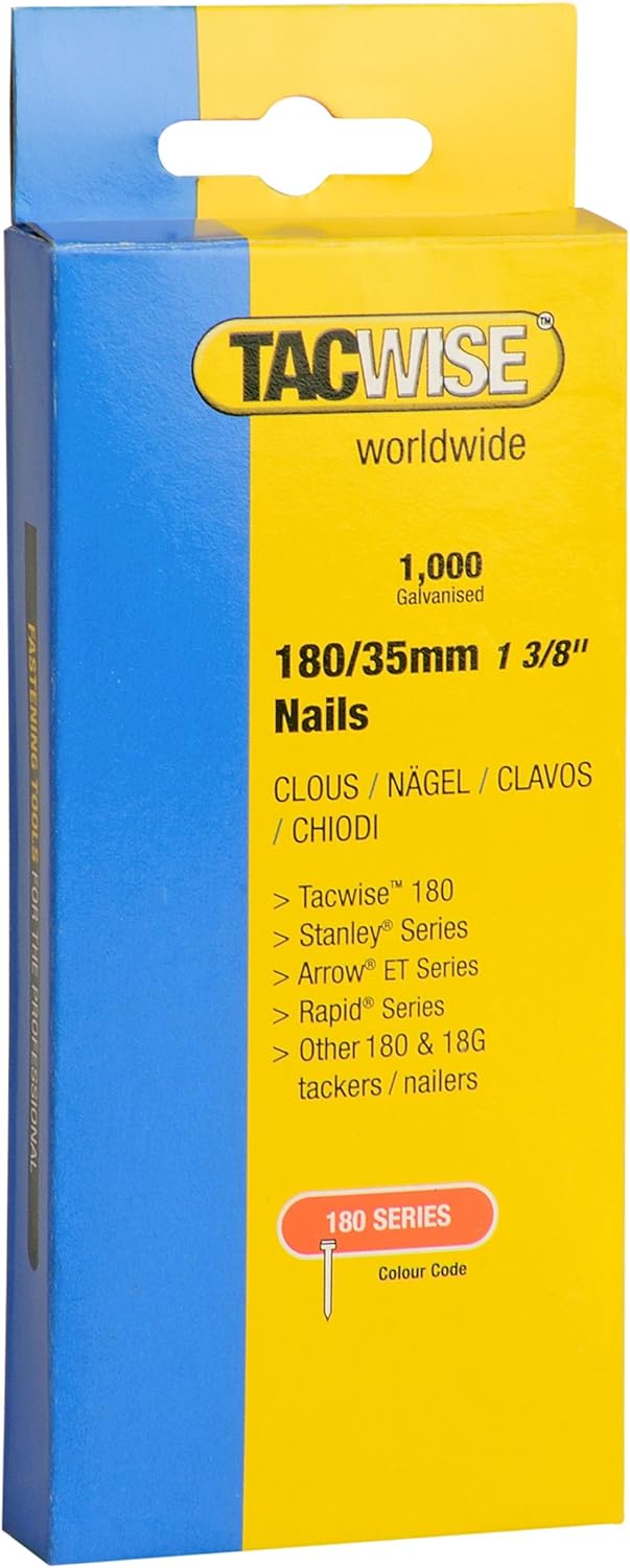 Tacwise 0364 Type 180 / 35 mm Galvanised 18G Brad Nails, Pack of 1,000