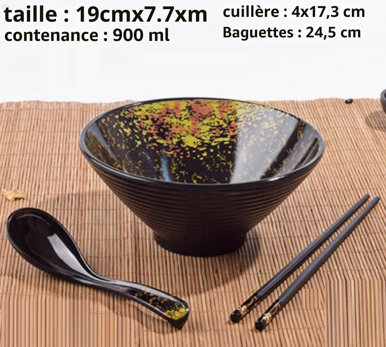 Bols Japonais En Ramen Lot De 6 (18 Pièces) , Capacité 1150 ML, Bol À Soupe Antidérapant De Avec Cuillère Et Baguettes, Bol À Céréales Multifonction Pour Pâtes, Fruits, Nouilles Et Salades,6pcs