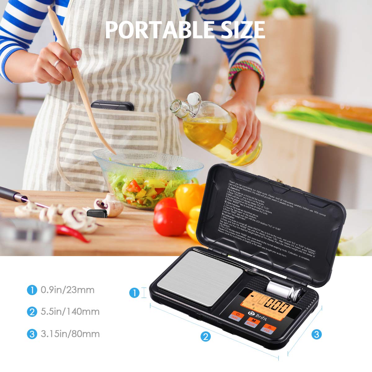 Criacr Bilancia Digitale, 200g/0.01g Bilancia Cucina Digitale con Pesi di Calibrazione da 50g, Display LCD Retroilluminato, Funzione PCS e Tara