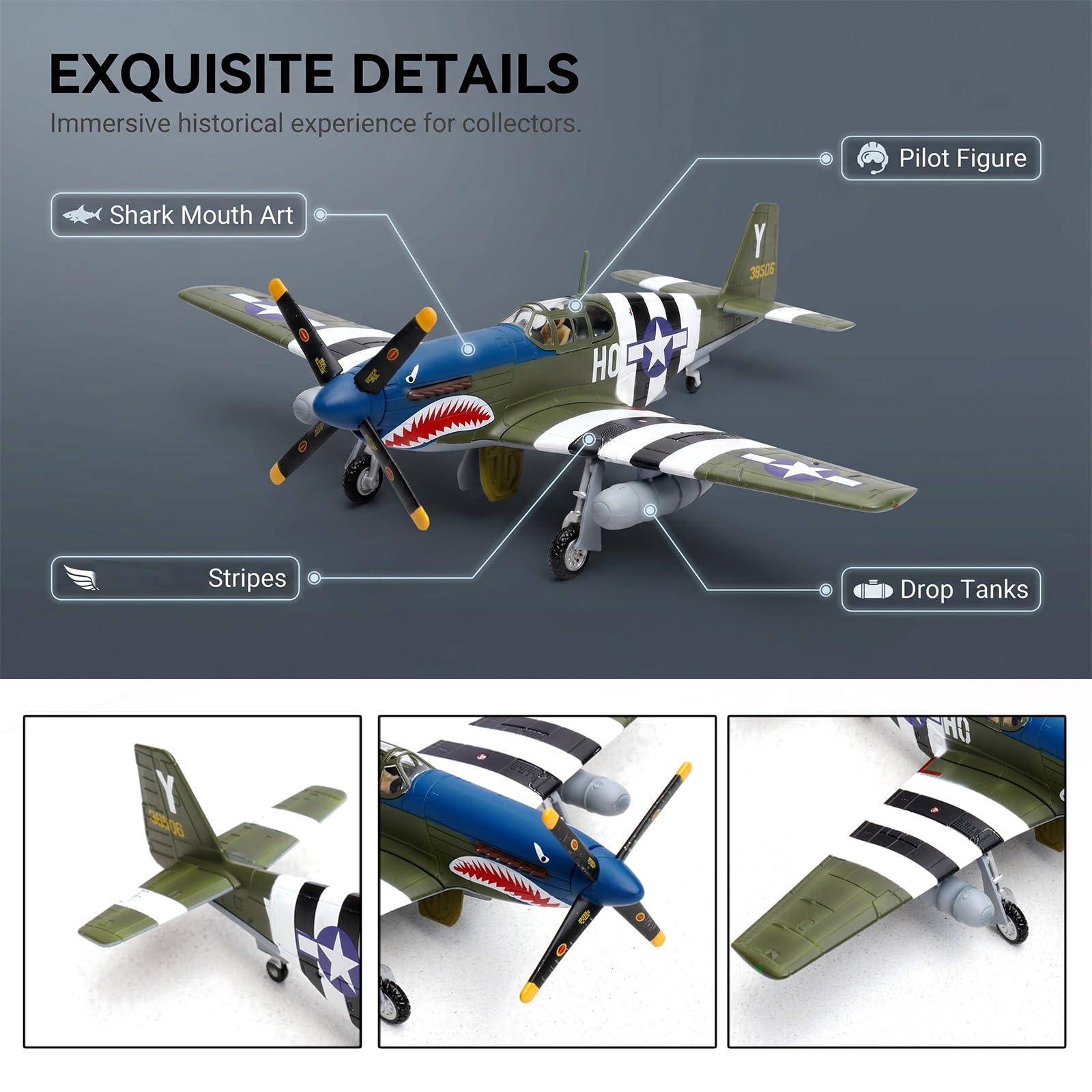 Espositore for modello militare in metallo P-51B in scala 1/72 for l'aviazione da collezione for adulti