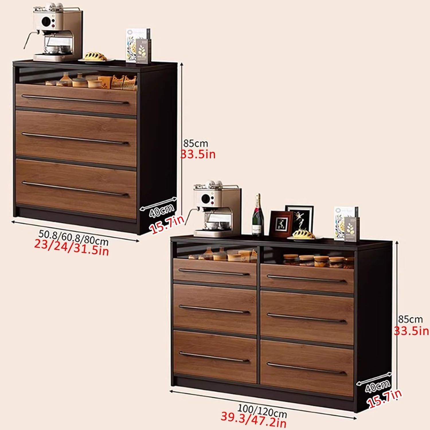 JKGHK Buffet Cabinet, Sideboard Storage Cabinet, Floor Hutch Cupboard with Drawers, Kitchen Pantry Storage Cabinets Buffet with Metal Handle, for Entryway, Hallway(Natural,80cm/31.4in)