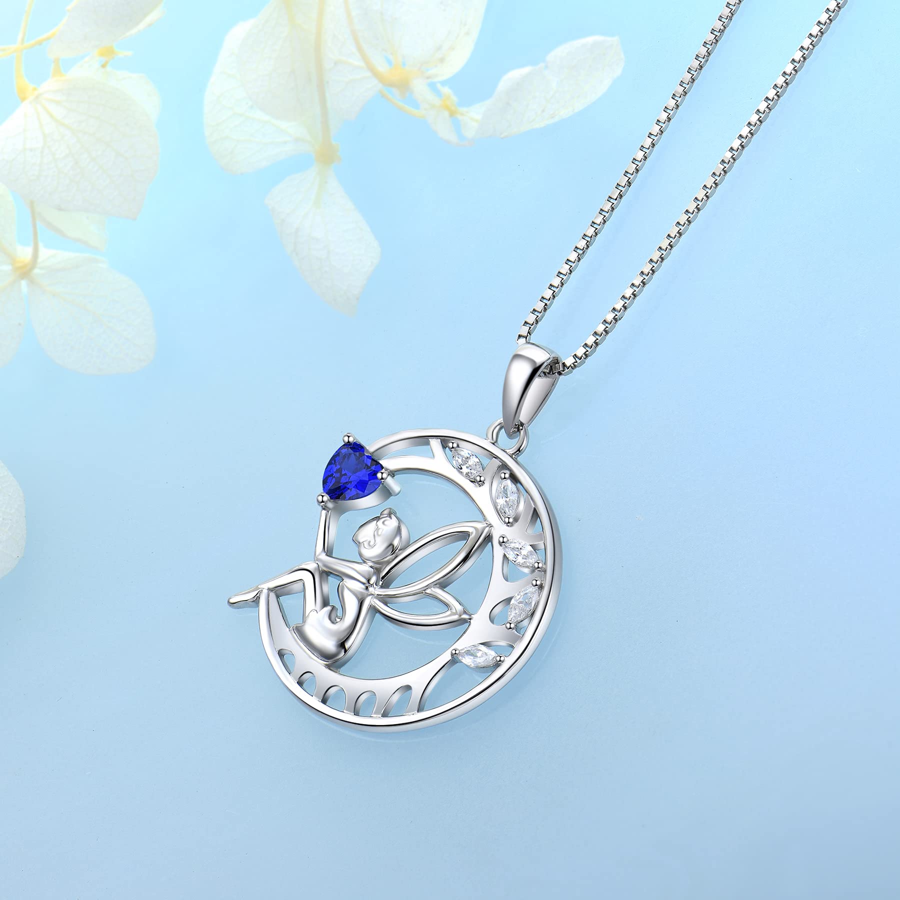 FJ Collana Donna Angelo Custode Argento 925 Collana Albero della Vita Ciondolo Luna Fata Collana Pietra Portafortuna Zirconia Cubica Gioielli Regalo per Donna