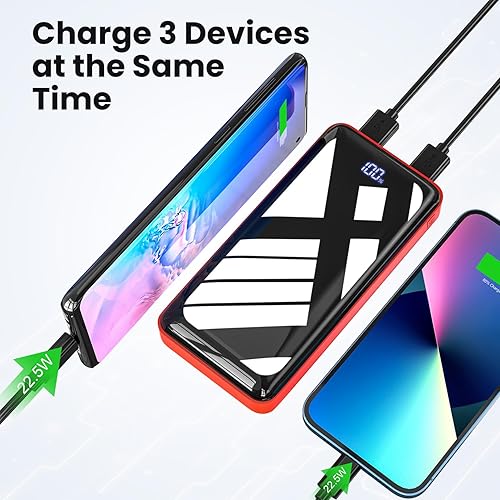Miniatura 5 de Cargador portátil de 27000 mAh, batería USB C de carga rápida de 22.5 W, 3 salidas y 2 entradas, pantalla LED, banco de batería externa para iPhone