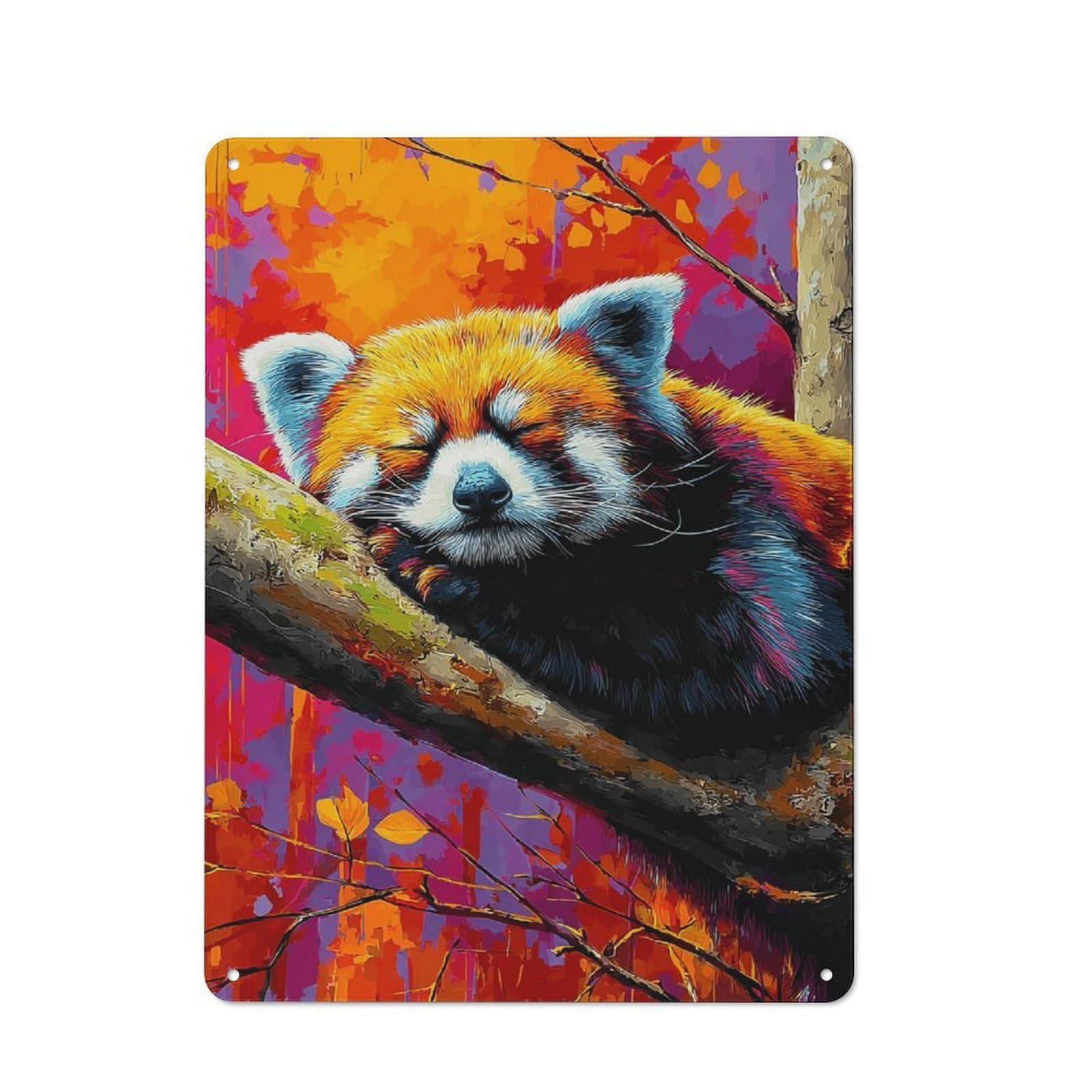 Junmoney Sleepy Red Panda In Autumn Vintage Tin Sign 40X30cm For Garden Room Or Summerhouse, A Housewarming Gift For Outdoor-Room Decor Collectors