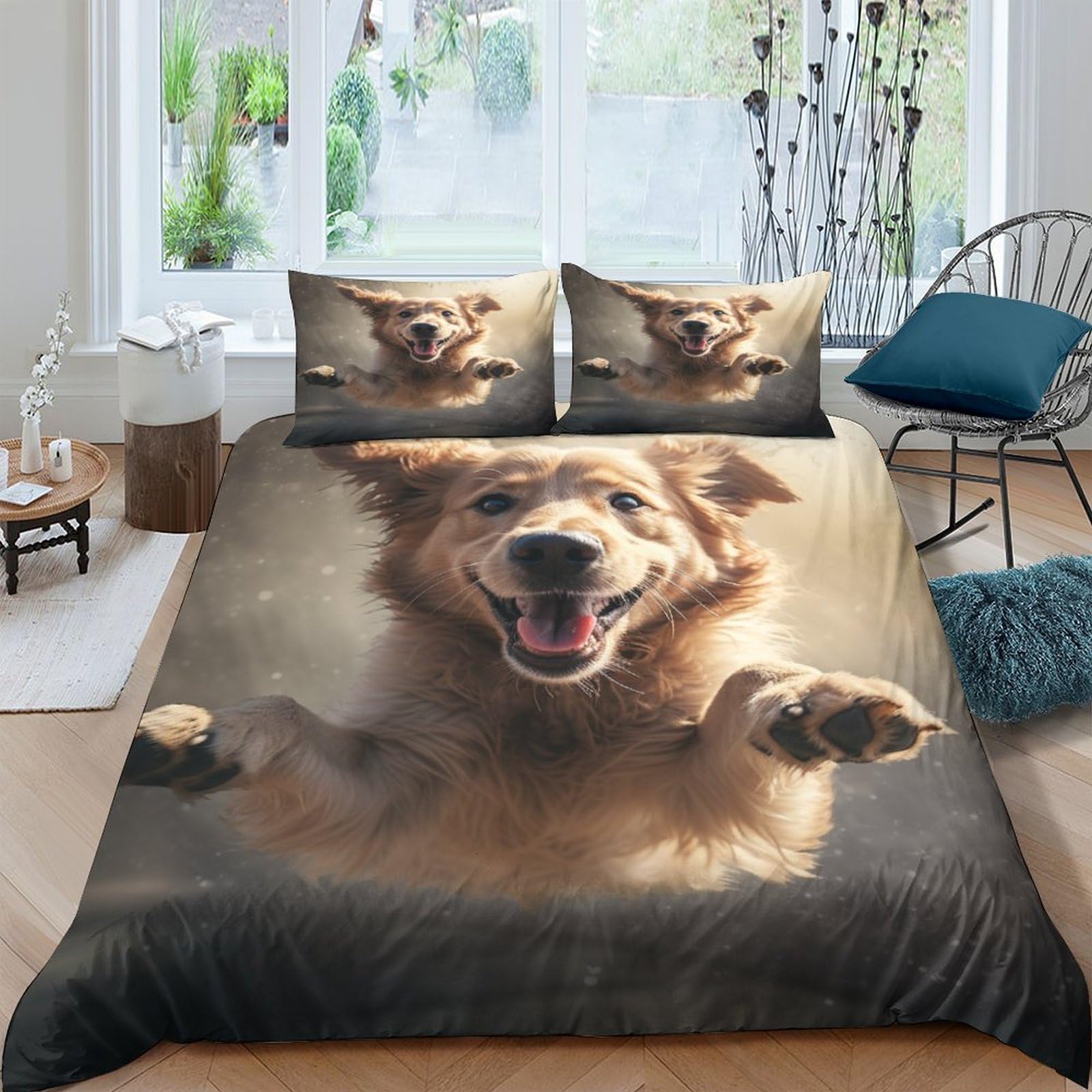 Housse de couette chiot mignon 220x240cm avec taies d'oreiller INTCHE