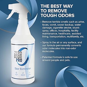Zero Odor Pro Commercial Strength Odor Eliminator, Room Deodorizer and Air Freshener, Trigger Spray, 32 oz, White/Blue