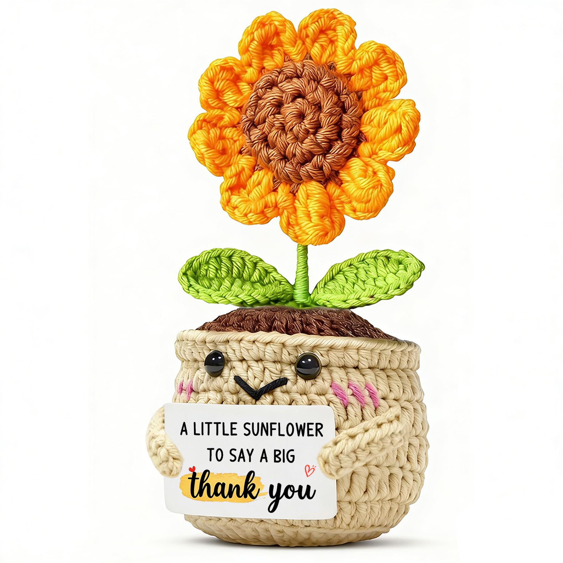 AMZQ Thank You Gifts for Women Men, Handmade Positive Sunflower Crochet Decor, Cute Thank You Gift with Warm Card for Friend Family, Appreciation Gifts for Teacher Boss Coworkers Doctor Nurse