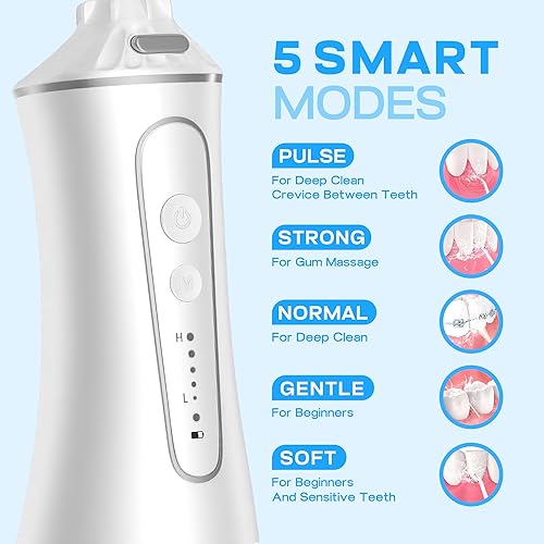 Miniatura 2 de Irrigador dental de agua inalámbrico, irrigador oral portátil con 5 modos, tanque de 10.1 fl oz, recargable, IPX7 impermeable, limpiador de dientes