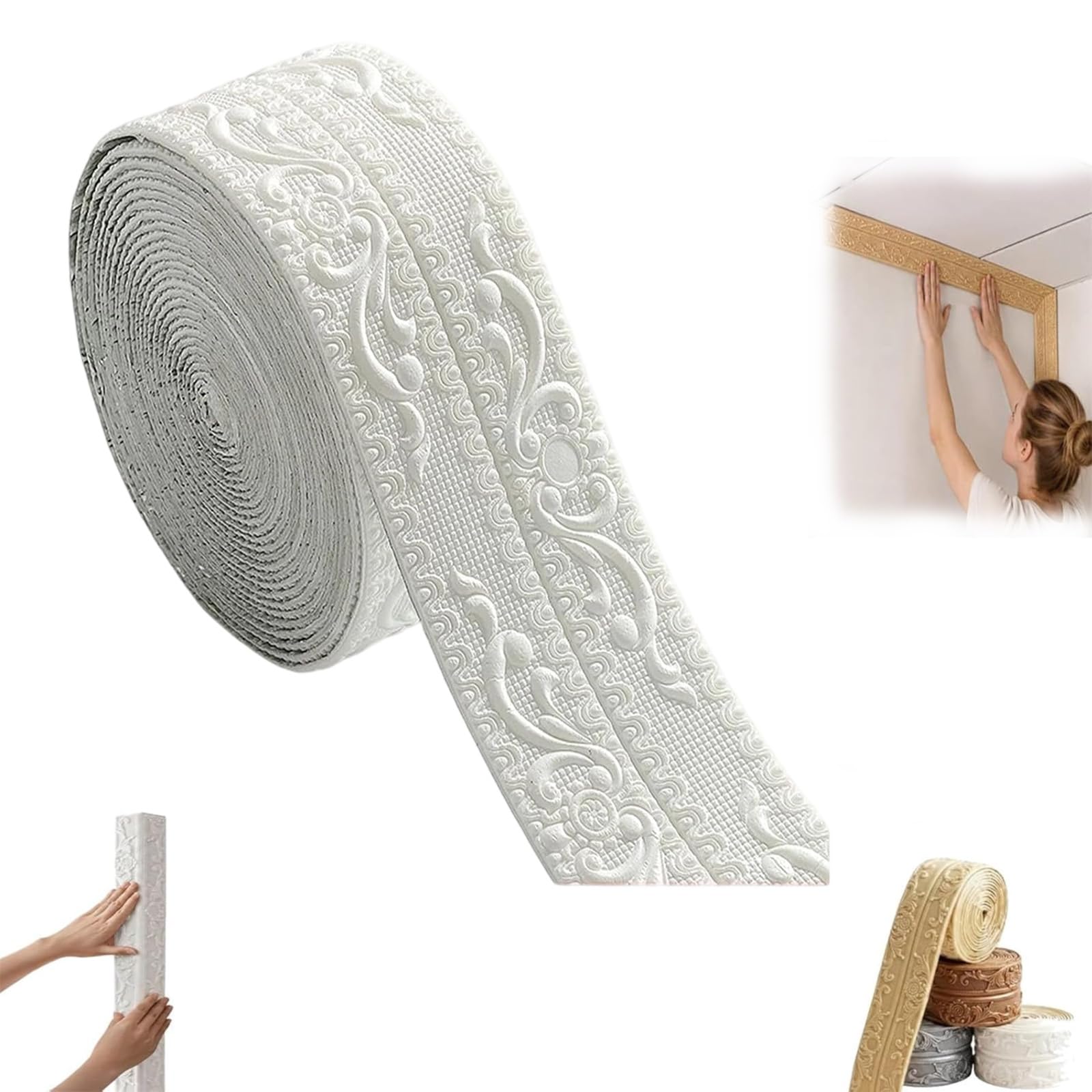 ELMVAR Self-Adhesive Vintage Decor Molding Trim, DIY Decorative Border Tape for Walls & Furniture, Foam Molding Trim Peel and Stick for Home Decor, Baseboards Ceilings (White)