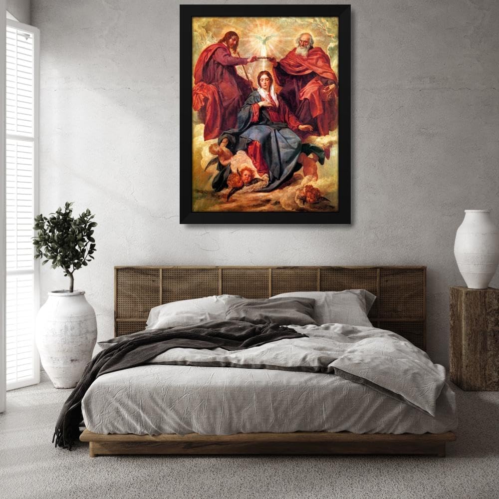 Velazquez, Diego 36x48 Huge Black Modern Framed Canvas Art Print Titled: The Coronation Of The Virgin