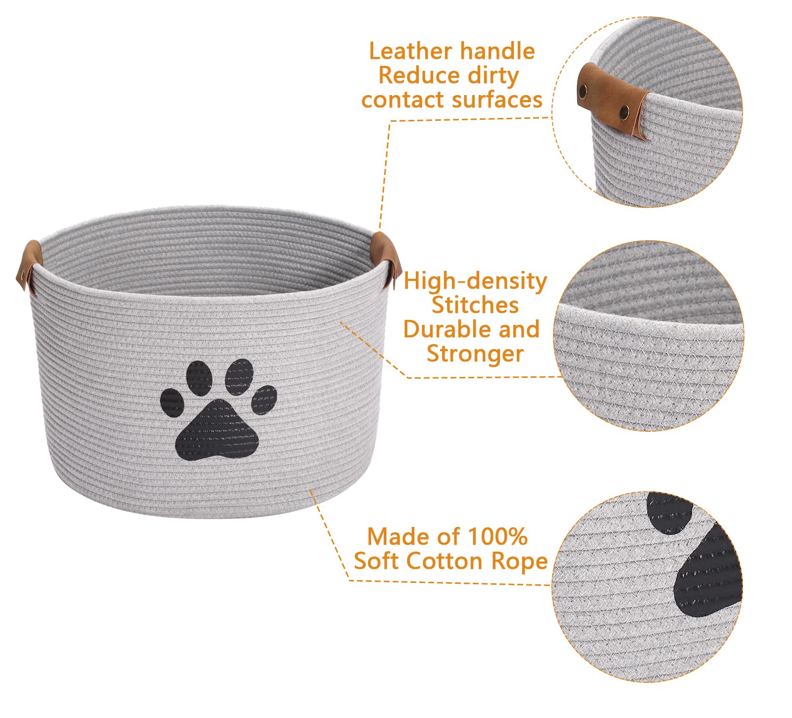 Geyecete Round Dog dog toy basket storage weave Rope Storage Basket Pet/Doy Toy Box Dog Storage Basket-Gray
