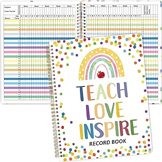 Ceiba Tree Teacher Record Book Grade Attendance Book Gradebook for Teachers Logs and Student Checklists Spiral-Bound Teacher Supplies for Classroom 8.5X11 inch Colorful