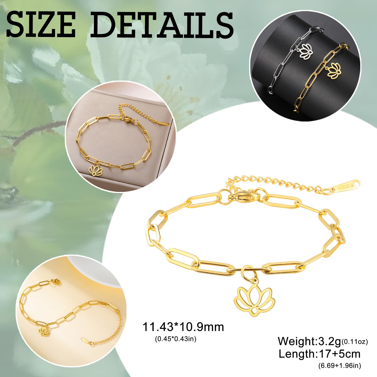 Dreamtimes Lotos Flower Ankles Anklets For Women Beach Anklets Jewelry Stainless Steel Adjustable Chain Lotus Stage Jewelry