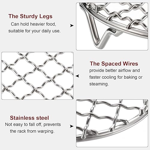 Miniatura 4 de HARFINGTON Rejilla redonda de acero inoxidable 201 con patas de 0.787 in para cocinar al vapor barbacoa 201, 2 uds