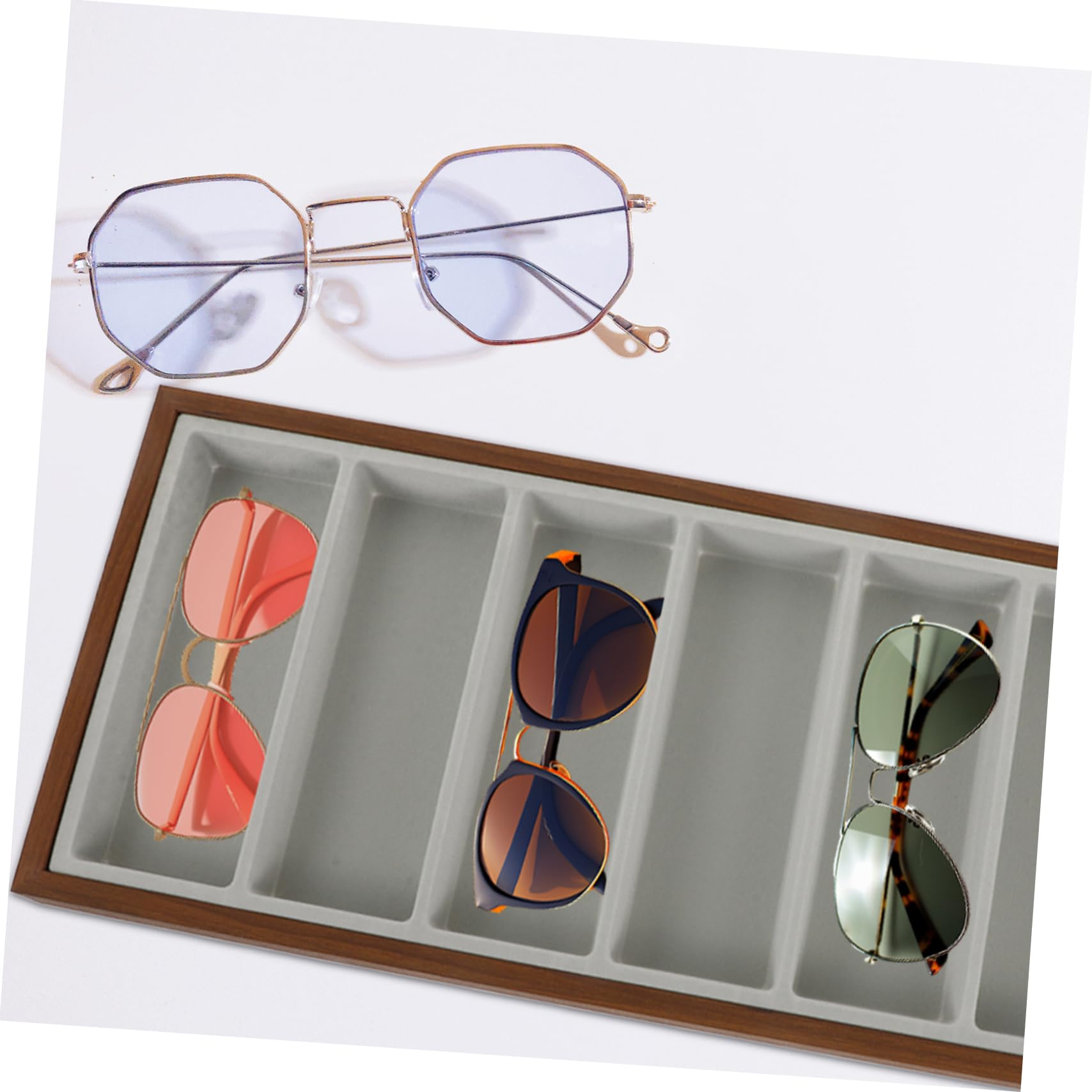 Beaupretty Bandeja para Gafas De Sol De Madera con Gris para Guardar Gafas De Sol Expositor para De con Compartimentos para Casa y Tienda