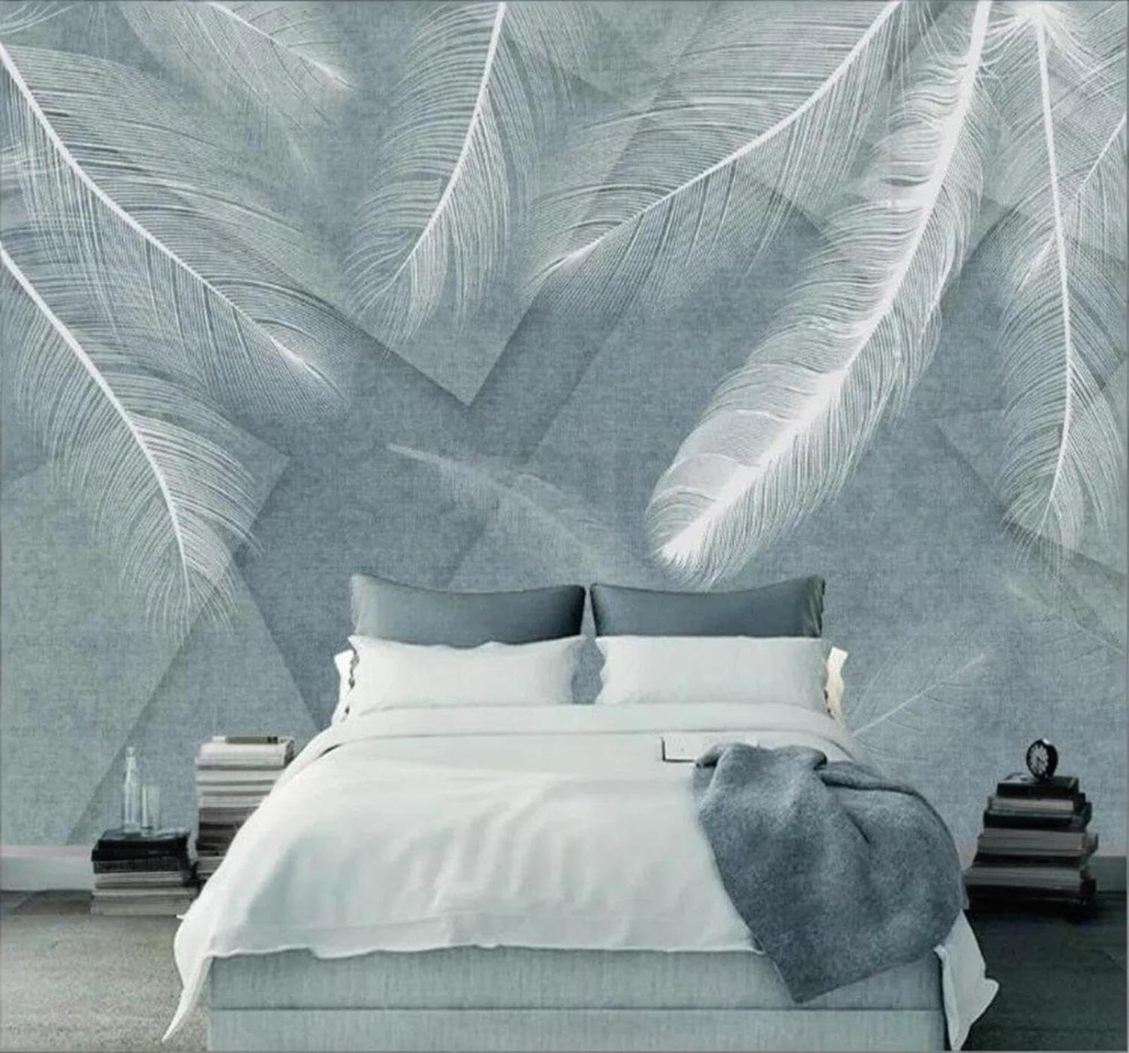 Tzxztt Minimalist Hand Drawn Feathers Geometric Patterns Modern 3D Wallpaper Premium Textured Silk Neutral Tones Material Ideal for Living Room Bedroom-250cm×170cm