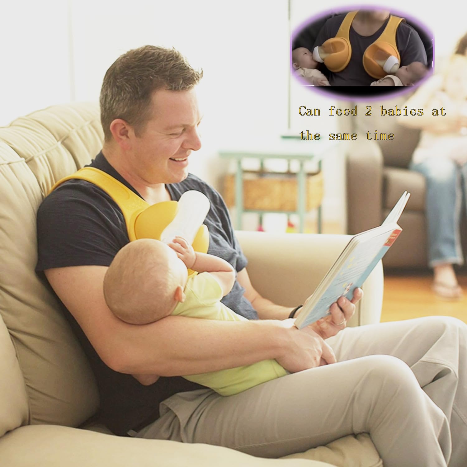 LeapMars Bottle Holder,Backpack Type Bottle Holder Hands Free,No-Wash Self Feeding Brackets,Multi-Angle Adjustment Breast Feeding Brackets (Yellow)