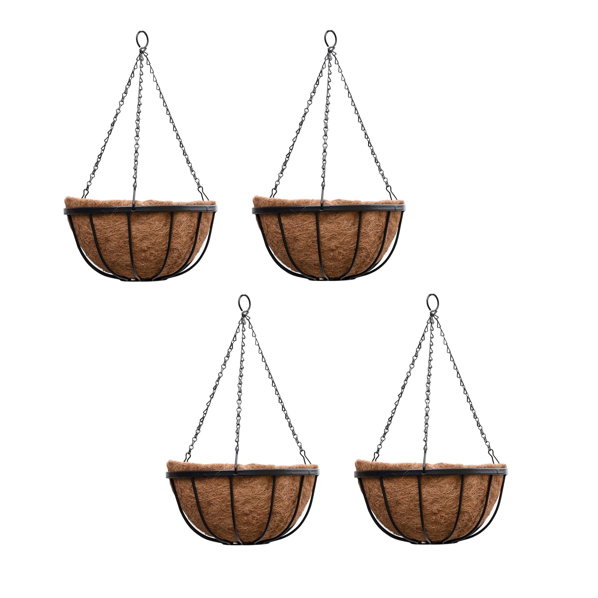 Thompson & Morgan Natural Garden Hanging Baskets & Liners Ideal for Trailing Plants and Flowers 30cm Metal Hanging Basket Frames & Coconut Husk Liners (4)