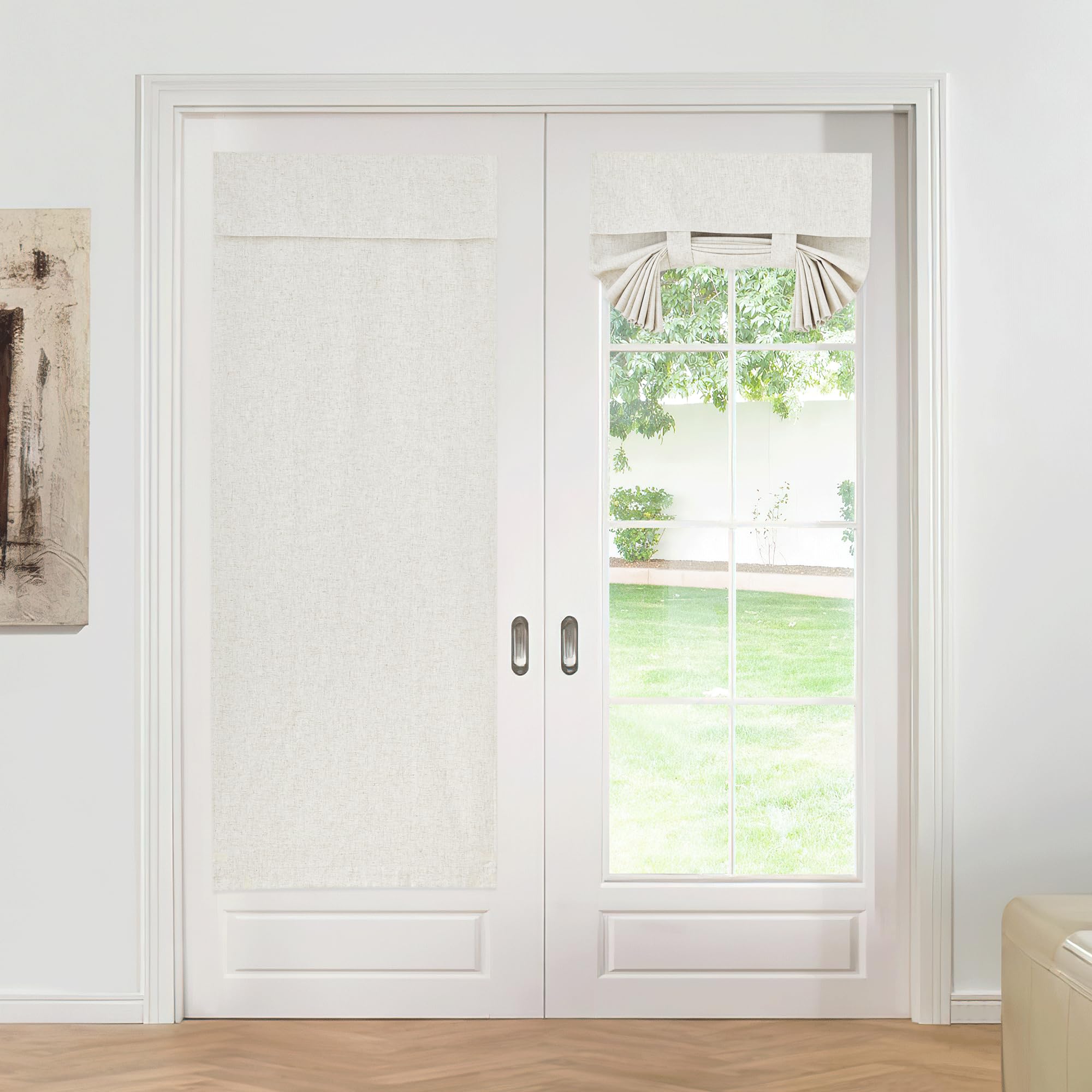 KGORGE French Door Curtains for Glass Door Window, 100% Blackout Textured French Door Blinds, Effortless Self-Ahensive Curtain for Back Door Front Door, 26 x 69 Inch, 1 Panel, Ivory