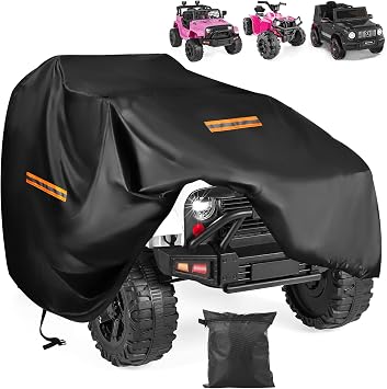 Large Toy Car Cover,Heavy Duty 420D Oxford Fabric Kids Ride-On Power Wheels Cover,Universal Covers for Kids Electric Vehicle,Waterproof,Anti-UV,Waterproof Strip,3 Reflective Strips,Windproof Buckles