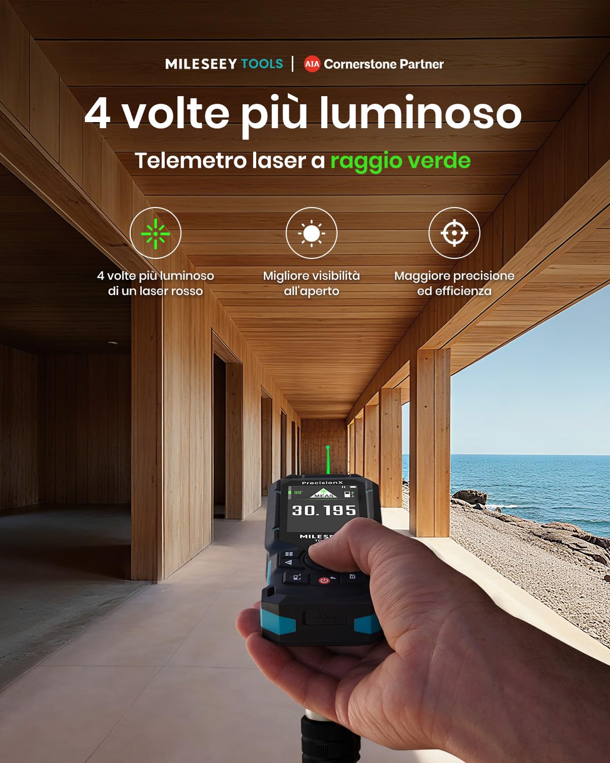 MiLESEEY S50 Metro Laser con Raggio Verde, 120 m Misuratore Laser, P2P Metro Laser Professionale, Allineamento Laser Laterale, Ricaricabile, Display IPS da 6,1 cm, All'Interno All'Esterno