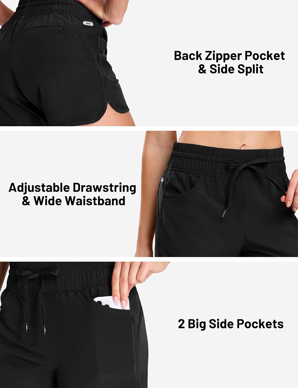 MIER Women's Running Shorts Quick Dry Athletic Workout High Waisted Active Shorts with Liner Zipper Pocket 4 Inch
