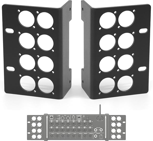 2 Pares de Orejas de Montaje Empotradas en Ángulo Recto para Rack, Negras - Agujero Múltiple | Soportes de acero reforzado con aberturas para cables para racks de 19 in; Compatible con Behringer XR16/XR18 y Midas MR16/MR18