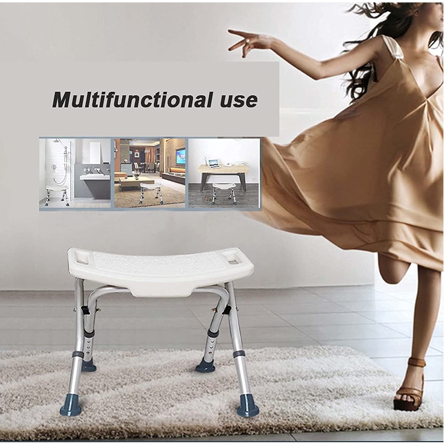 Silla de Ducha Plegable, Banco de Ducha Antideslizante de Altura Ajustable, Taburete de Ducha Resistente para baño con reposabrazos, para Ancianos, discapacitados y Embarazadas