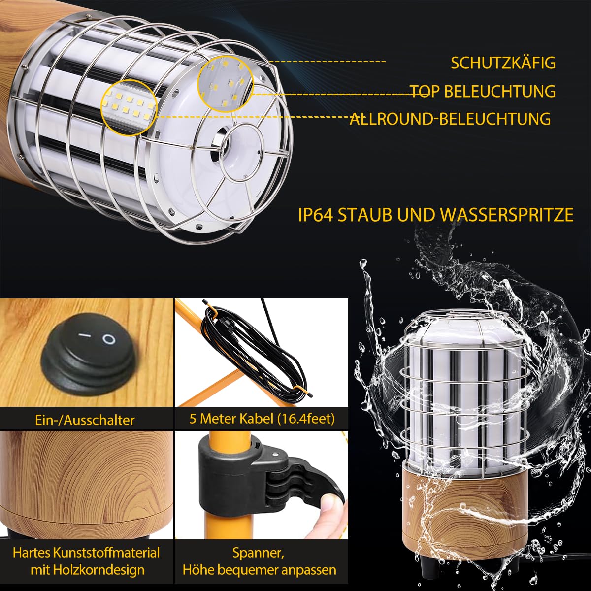 MeFard 12000 Lumen Led Baustrahler Arbeitsstrahler mit Stativ 100W Arbeitsstrahler mit Stecker 360° Rundstahl-Beleuchtung,Votage AC100-277V, IP64 wasserdicht