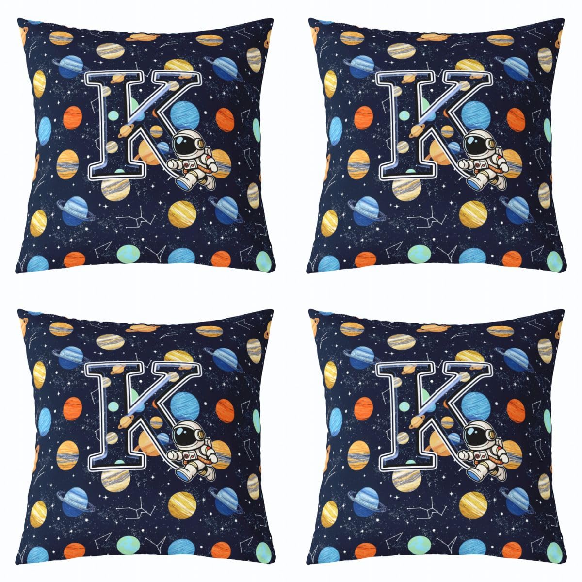 Homewish Fundas de cojín con monograma de astronauta espacial letra K