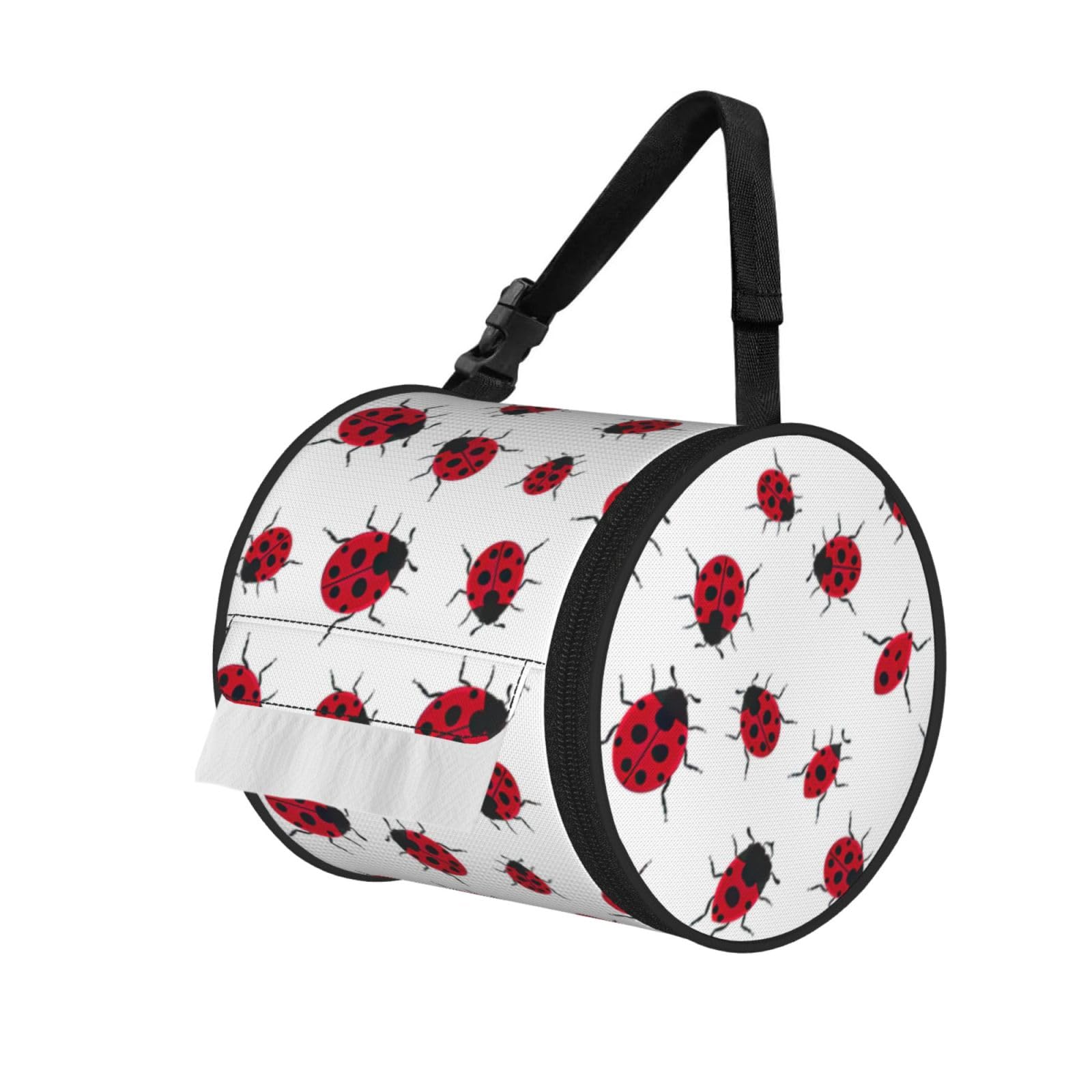 ladybug Printed Hanging Tissue Organizer, Smooth Zipper Oxford Cloth Roll Holder for RV Bathroom Desk