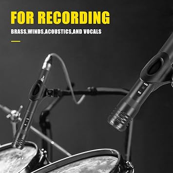 XTUGA 7-Piece Drum Microphone Kit,Wired Dynamic Drum Mic Kit - Metal Kick Bass Drum,Tom/Snare & Cymbals Microphone with Thread Clip-On for Stage Performances and Studio Recording(MI7)