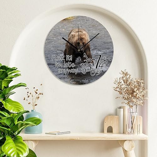 Miniatura 8 de COCOKEN Fuck It I'm Late Anyway Wall Clock Bear in Water 10 Inch Large Wall Clocks Battery Operated Silent Farmhouse Wall Decor for Kitchen Living