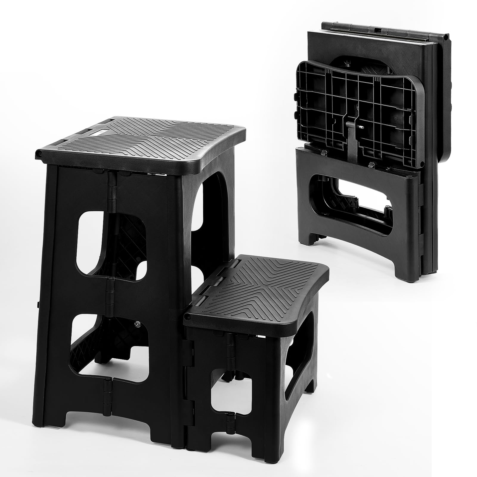 Ligebul 2 Step Stool Foldable for Adults, Plastic Folding Step Stool, Black