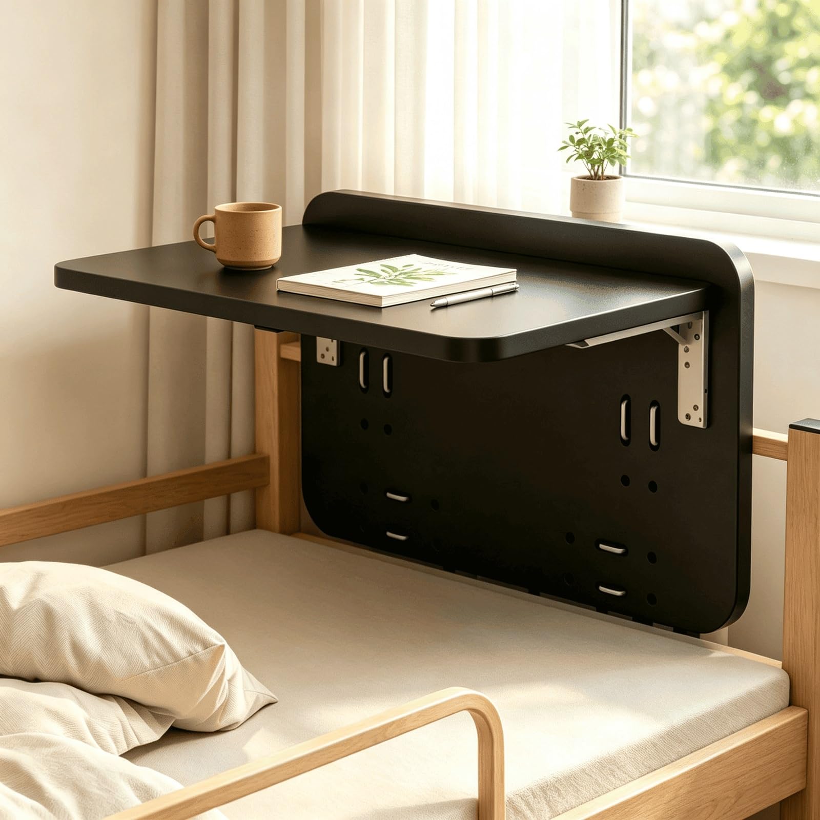 Kumamart Black Bunk Bed Hanging Desk Shelf Space Saving Board