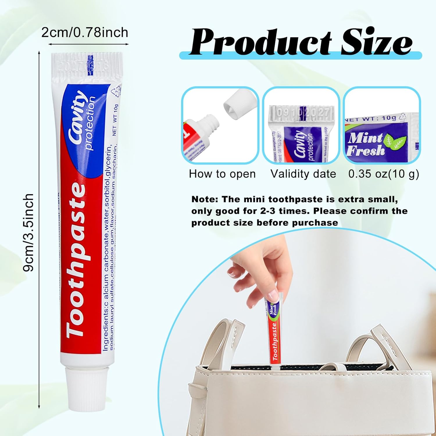200 Tubes Extra Small Travel Size Toothpast Bulk,0.35 oz/10 Grams Mint Small Disposable Toothpaste 0.8x3.5 inches Single Use Bulk Toothpaste Travel Size for Hotel,Camping,Homeless,Guests